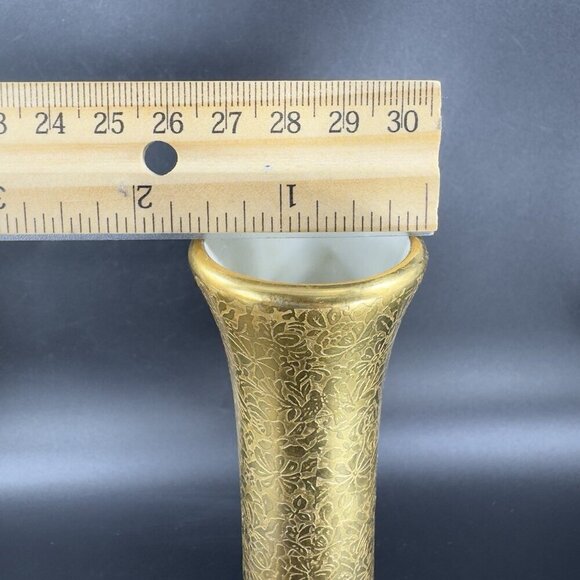 Wheeling Decorating Co Gold Porcelain Vase Floral Textured Pattern Vessel VTG - Picture 3 of 11